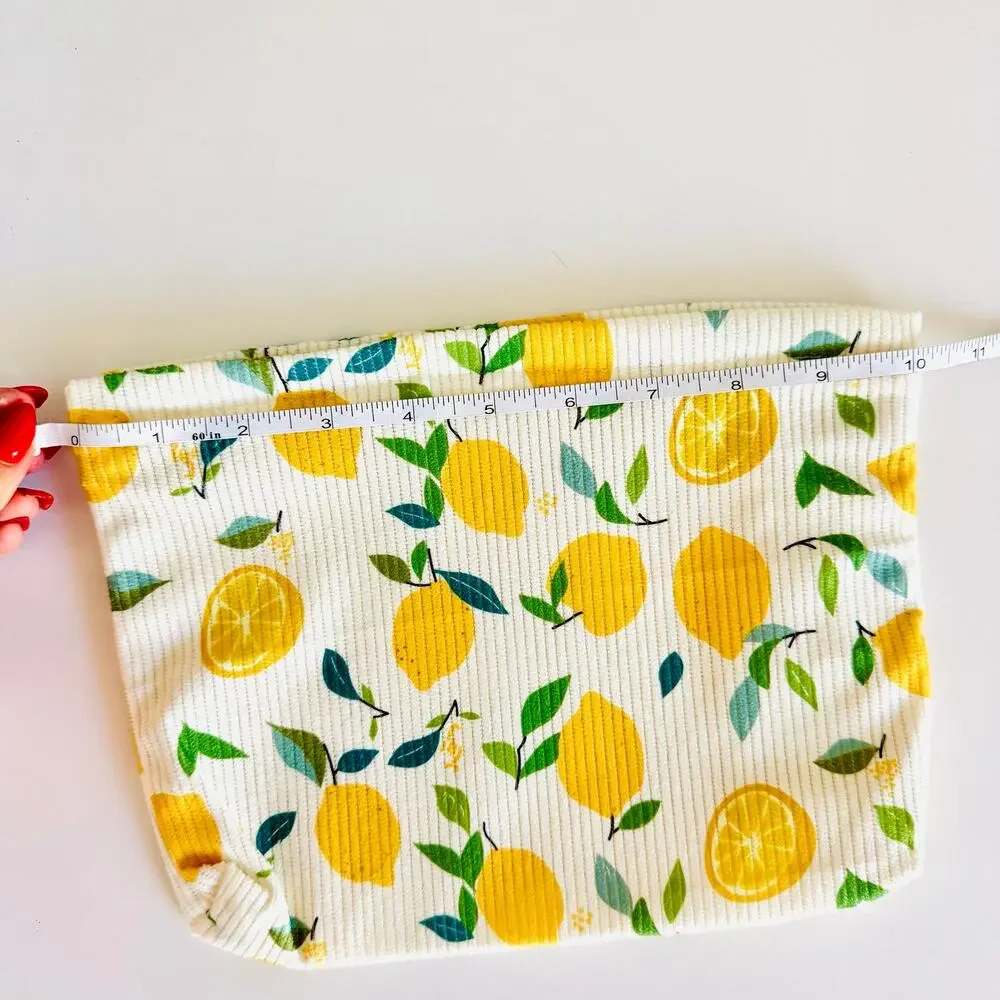 NEW ANTHROPOLOGIE Cream Yellow Green Cord Lemon Fruit $68 Clutch Cosmetic Bag